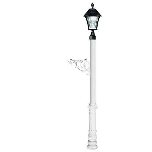 Lewiston Post Only (White) with Support Brace, Ornate Base, Black Solar Lamp