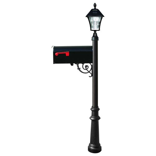 Lewiston Post (Black) with Economy #1 Mailbox, Fluted Base, Black Solar Lamp