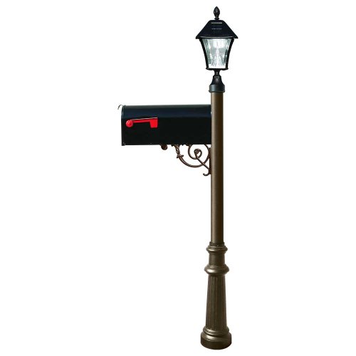 Lewiston Post (Bronze) with Economy #1 Mailbox, Fluted Base, Black Solar Lamp