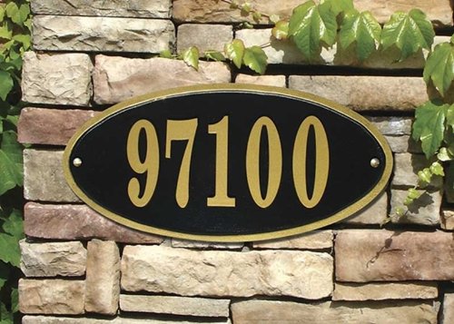 Claremont Oval Cast Aluminum Address Plaque, Black w/Gold Border