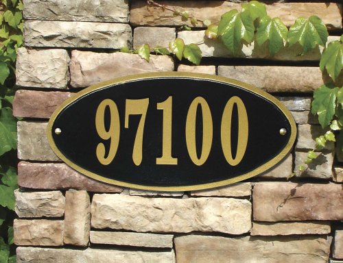 Claremont Oval Cast Aluminum Address Plaque, Bronze w/Gold Border