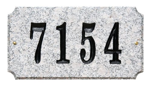 Solid Granite Address Plaque, Executive "Cut Corner" Rectangle, White Granite Natural