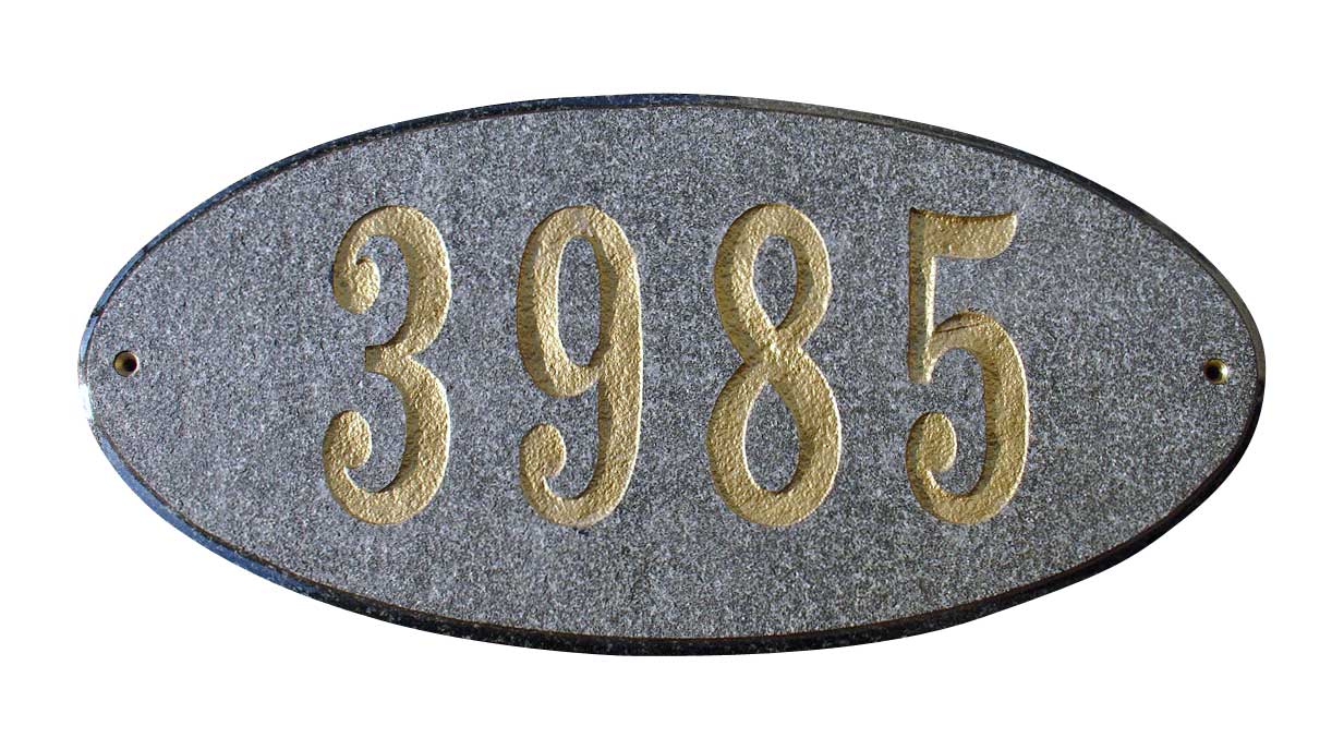 Solid Granite Address Plaque, Rockport Oval, Black Natural