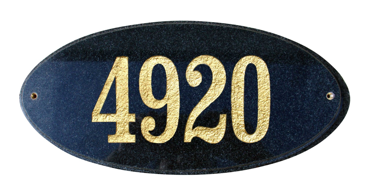 Solid Granite Address Plaque, Rockport Oval, Black Polished