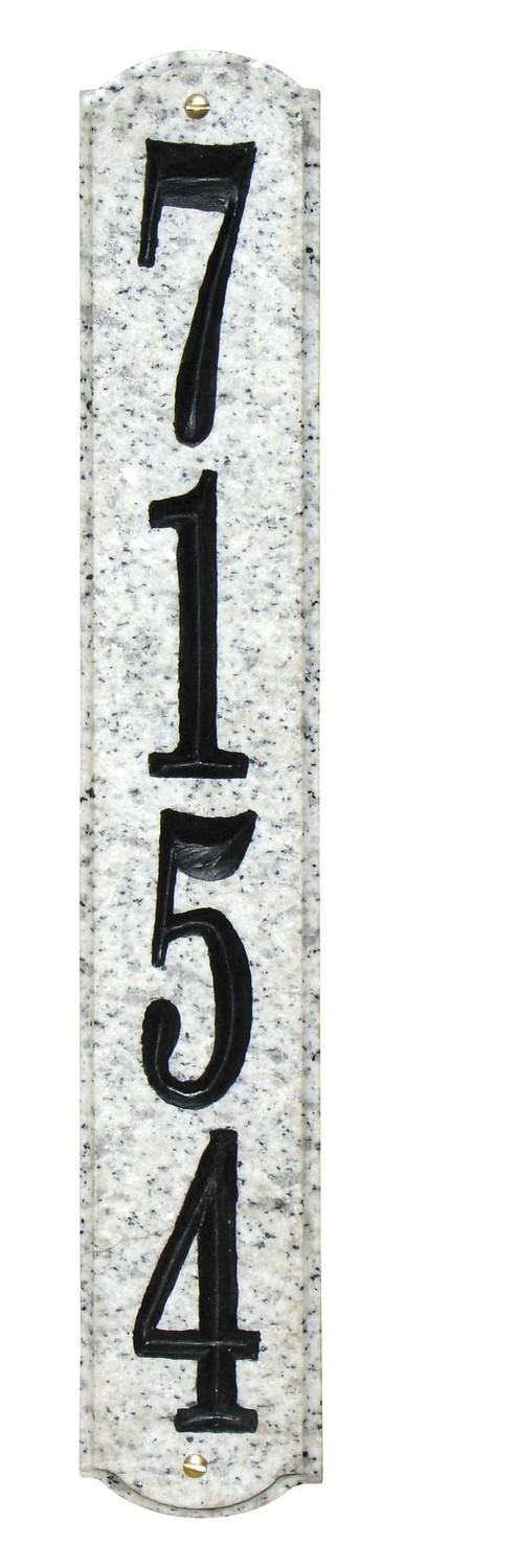Solid Granite Address Plaque, Wexford Vertical, White Granite Natural