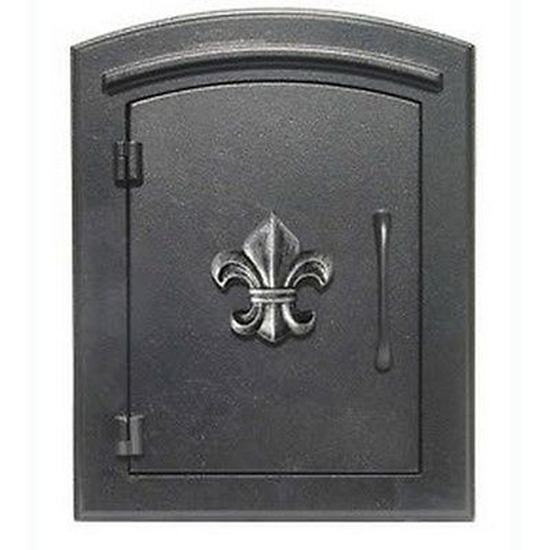 Manchester Non-Locking Column Mount Mailbox With Silver Antiquing Fleur De Lis Door, Black