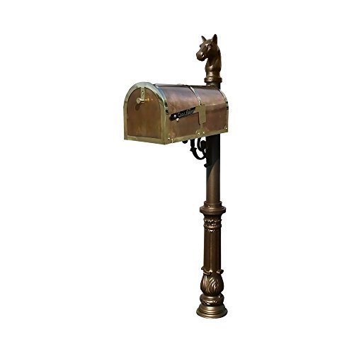 Brass Mailbox In Polished Brass With Decorative Lewiston Post, Ornate Base & Horsehead Finial