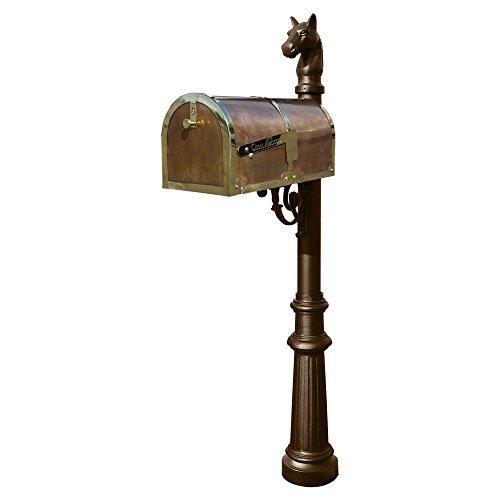 Brass Mailbox In Polished Brass With Decorative Lewiston Post, Fluted Base & Horsehead Finial