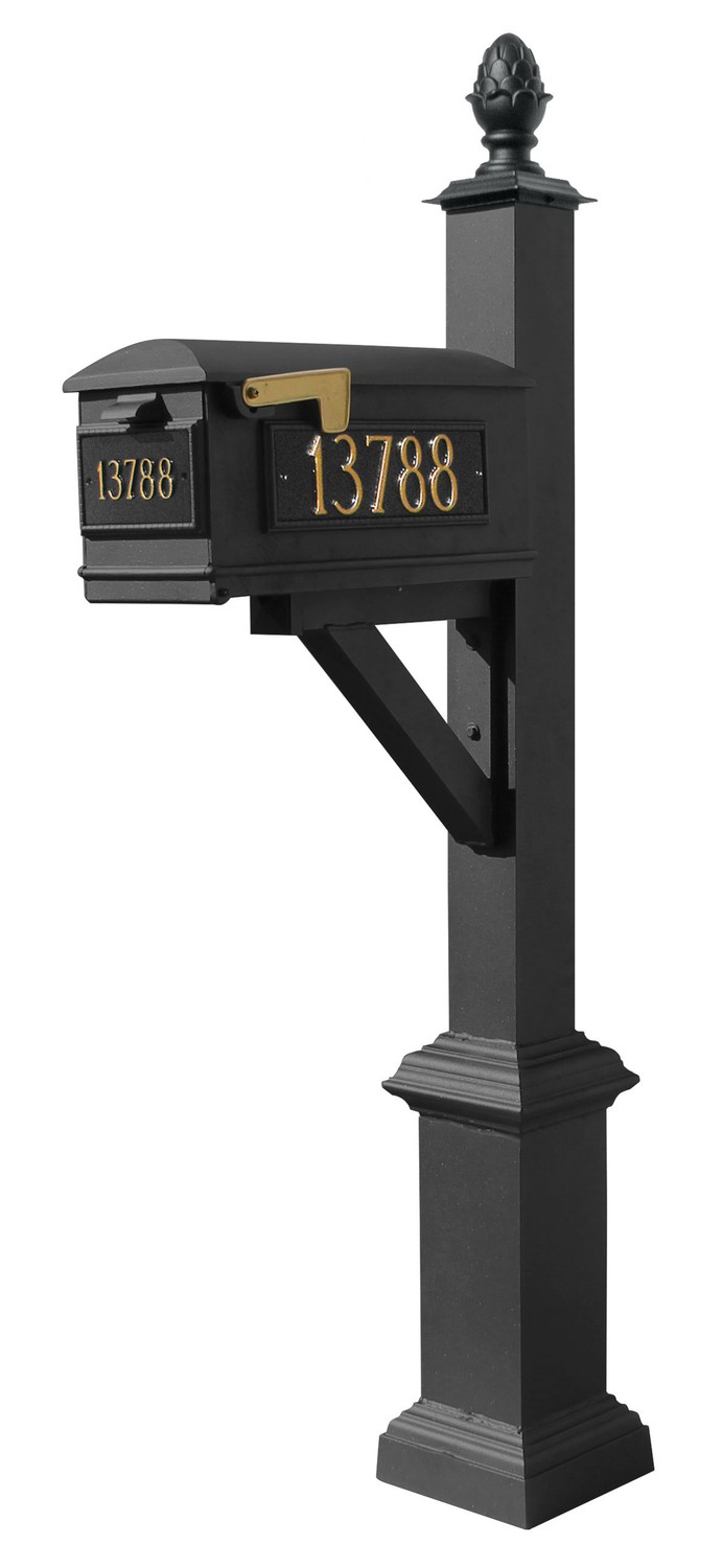 Westhaven System with Lewiston Mailbox, (3 Cast Plates) Square Base & Pineapple Finial in (Black)