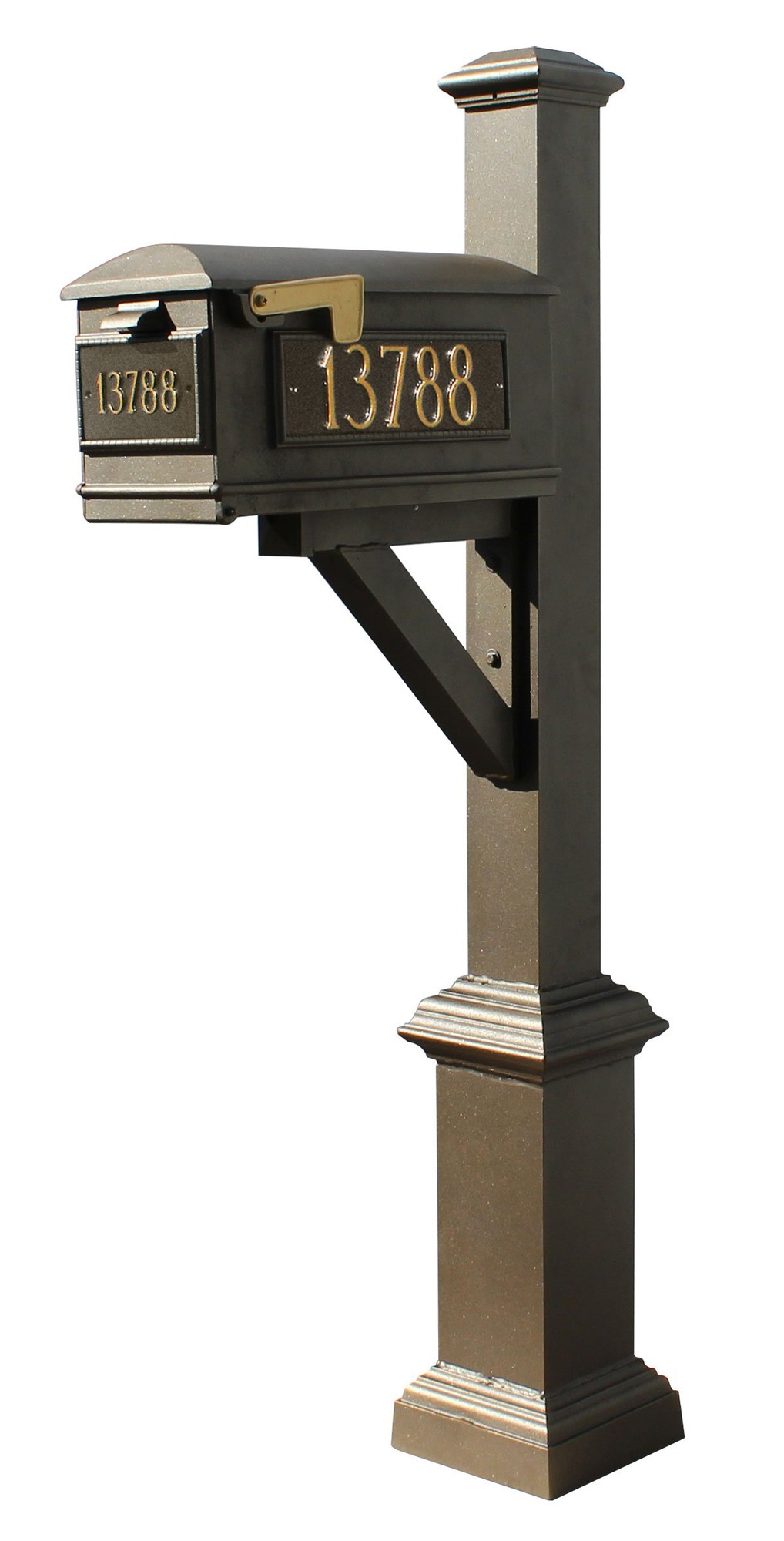 Westhaven System with Lewiston Mailbox, (3 Cast Plates) Square Base & Pyramid Finial in (Bronze)