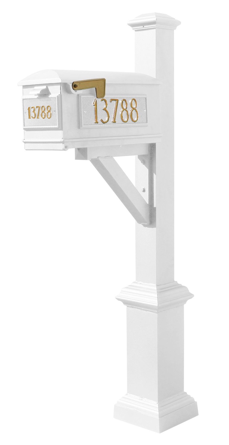 Westhaven System with Lewiston Mailbox, (3 Cast Plates) Square Base & Pyramid Finial in (White)