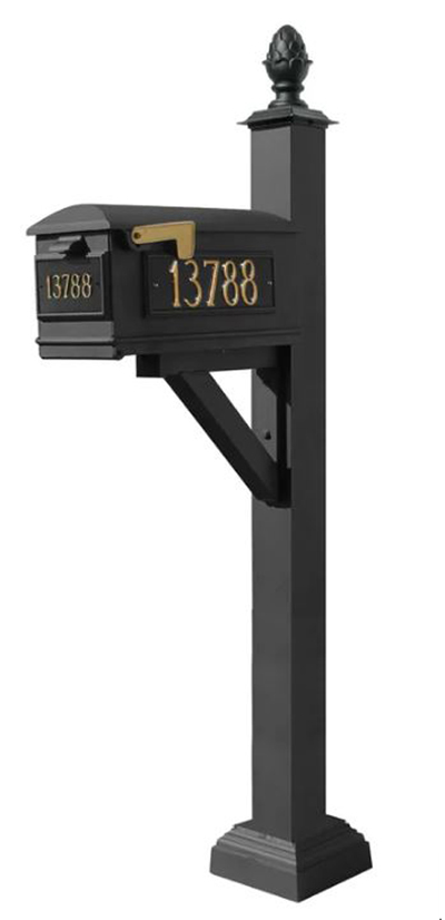 Westhaven System with Lewiston Mailbox, (3 Cast Plates) Square Collar & Pineapple Finial in (Black)