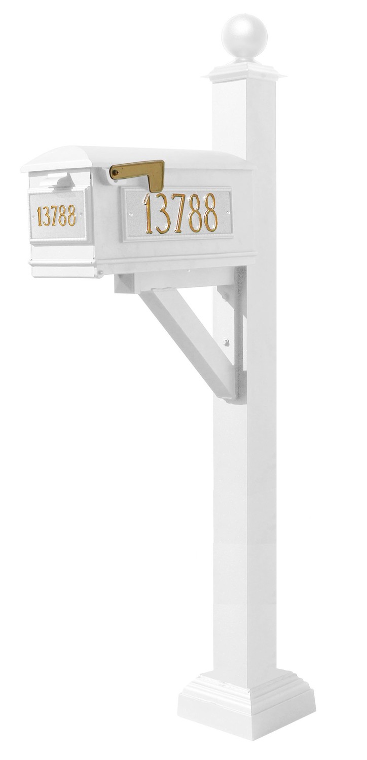 Westhaven System with Lewiston Mailbox, (3 Cast Plates) Square Collar & Large Ball Finial in (White)