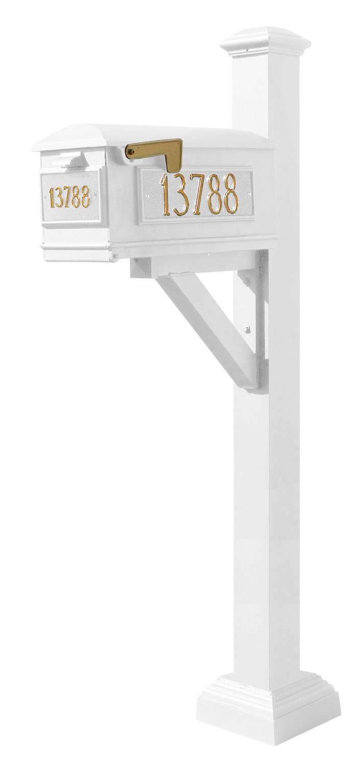 Westhaven System with Lewiston Mailbox, (3 Cast Plates) Square Collar & Pyramid Finial in (White)