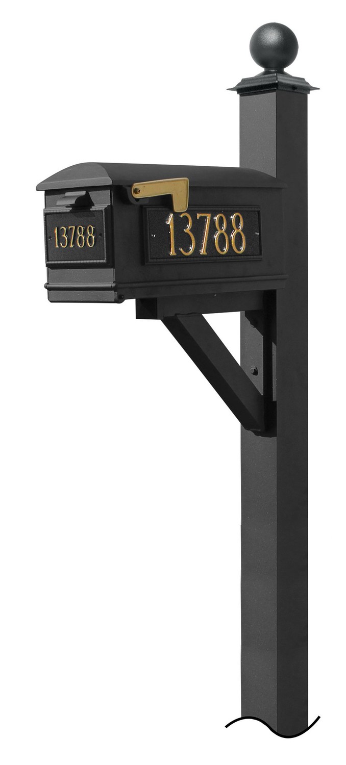 Westhaven System with Lewiston Mailbox, (3 Cast Plates) (No Base) Large Ball Finial in (Black)