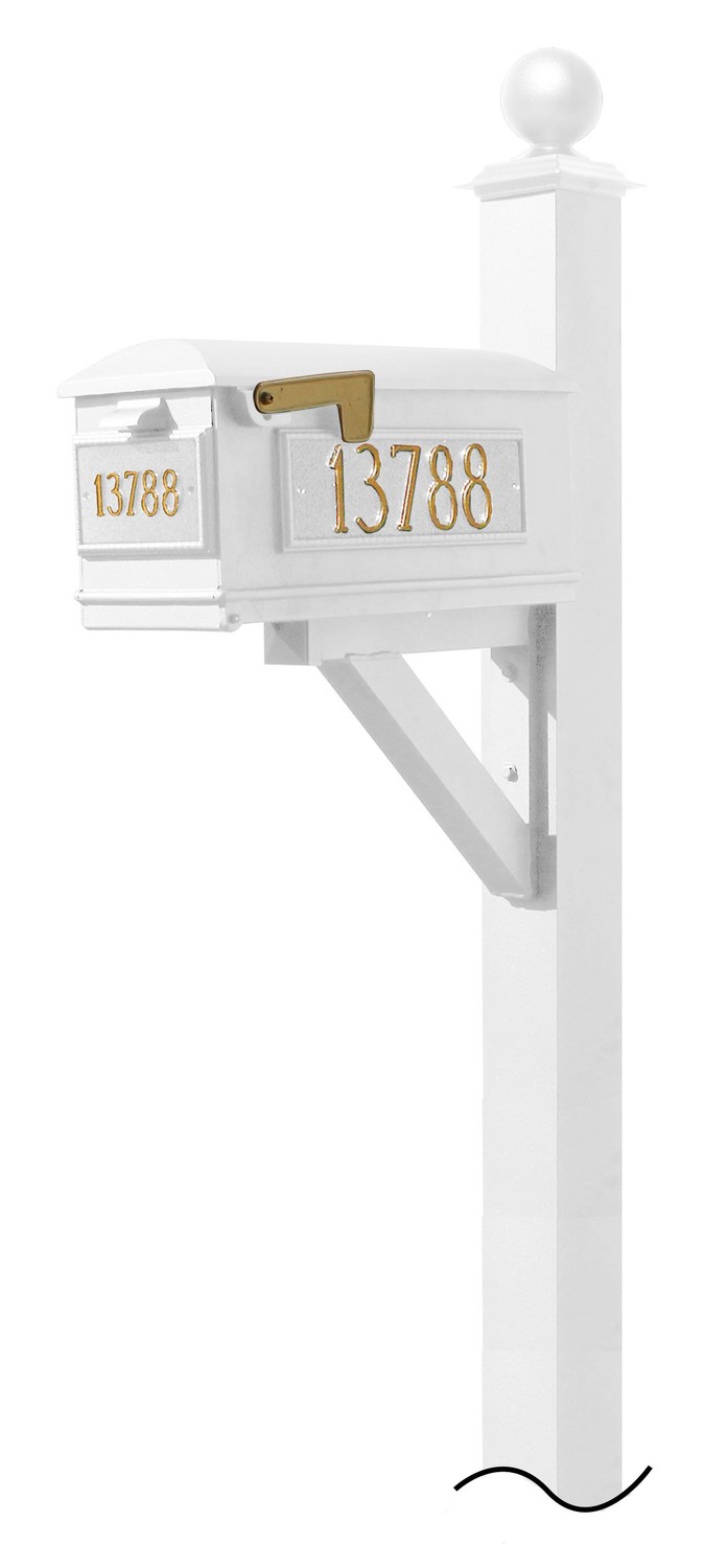 Westhaven System with Lewiston Mailbox, (3 Cast Plates) (No Base) Large Ball Finial in (White)