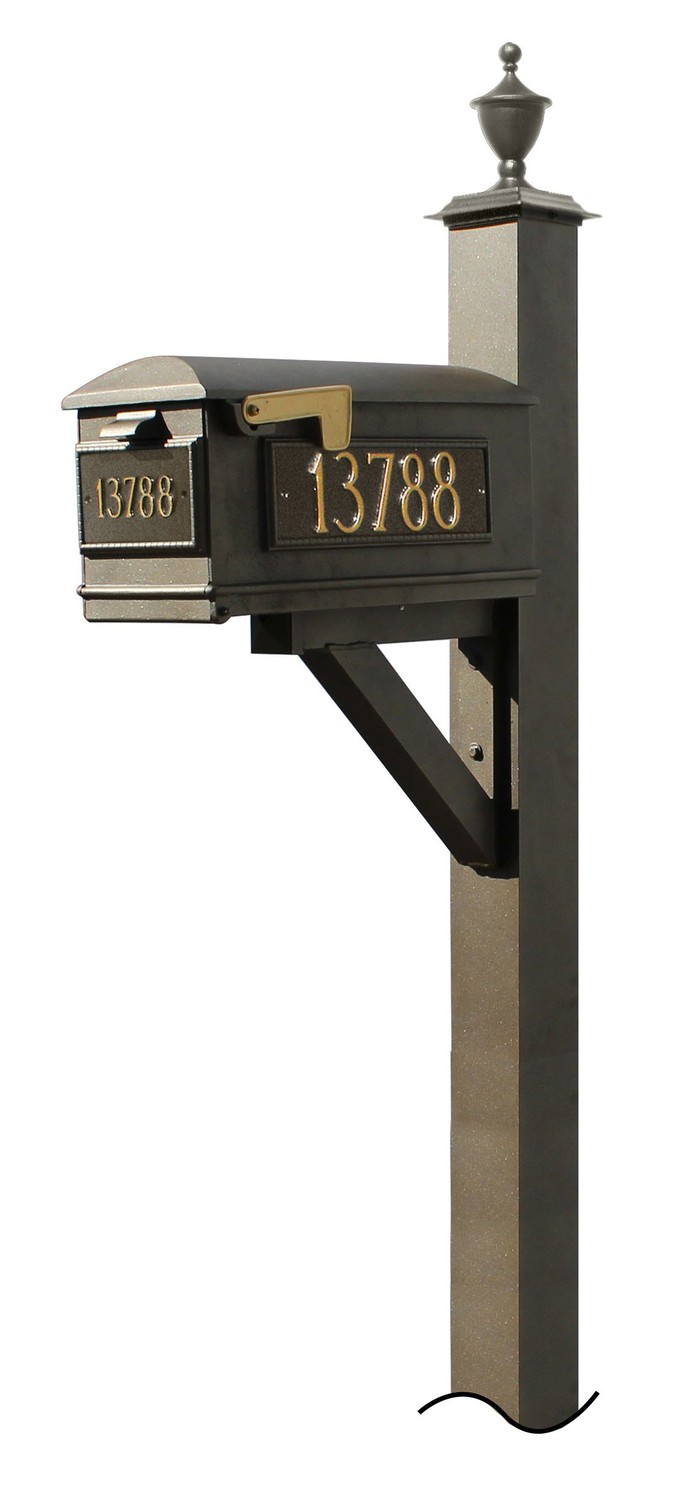 Westhaven System with Lewiston Mailbox, (3 Cast Plates) (No Base) Urn Finial in (Bronze)