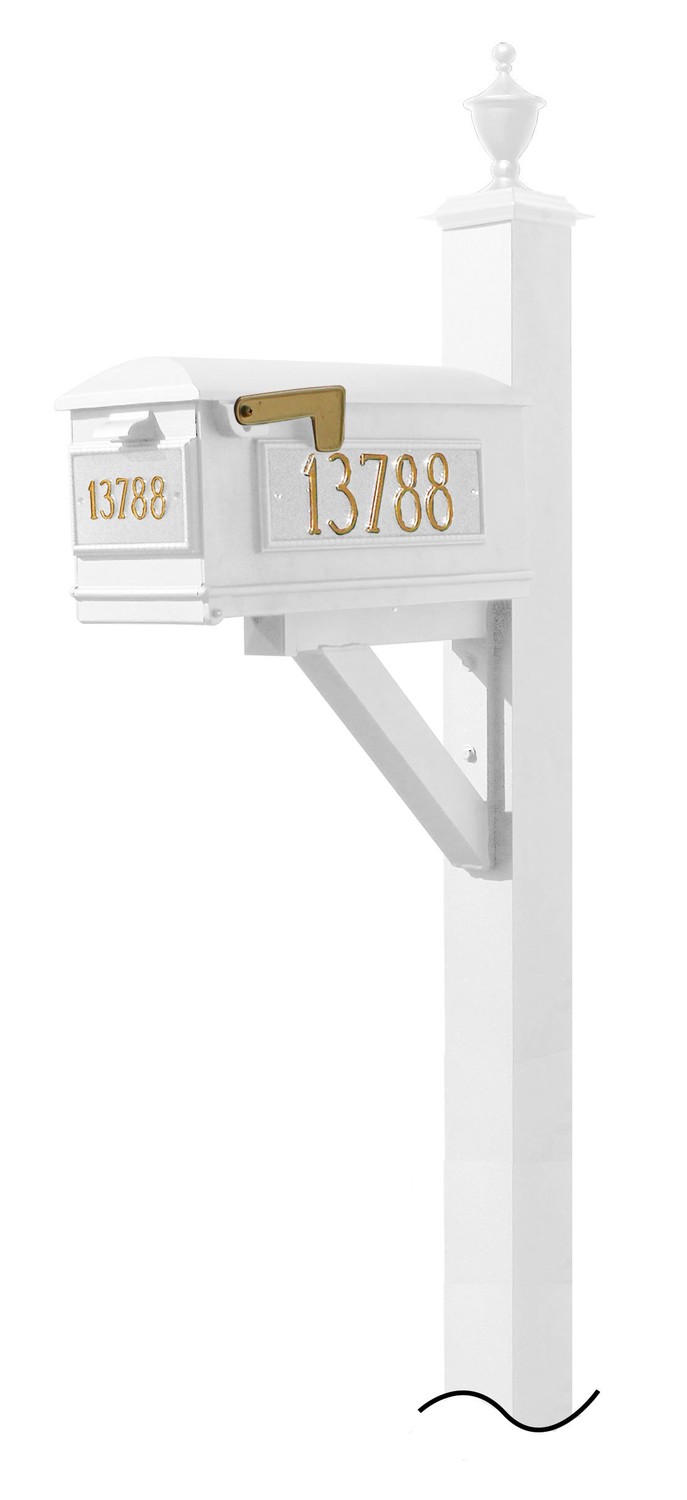 Westhaven System with Lewiston Mailbox, (3 Cast Plates) (No Base) Urn Finial in (White)