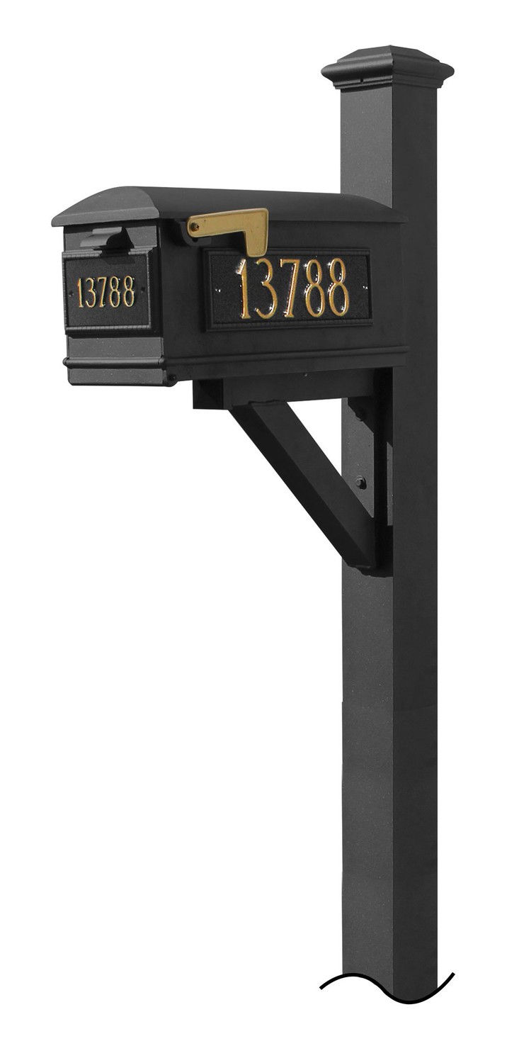 Westhaven System with Lewiston Mailbox, (3 Cast Plates) (No Base) Pyramid Finial in (Black)