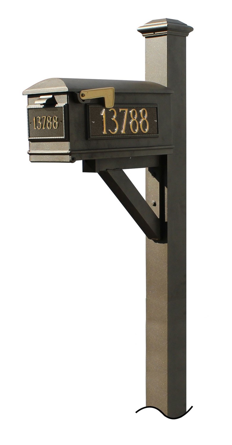 Westhaven System with Lewiston Mailbox, (3 Cast Plates) (No Base) Pyramid Finial in (Bronze)