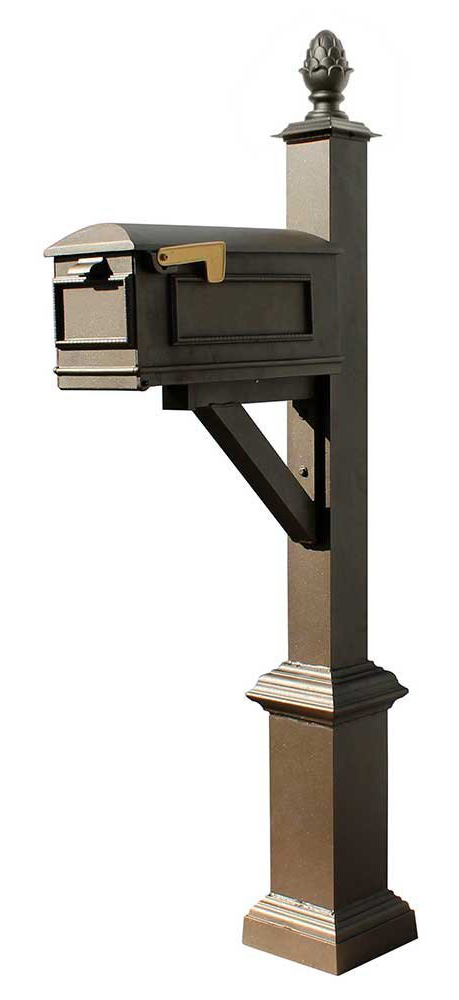 Westhaven System with Lewiston Mailbox, Square Base & Pineapple Finial in (Bronze)