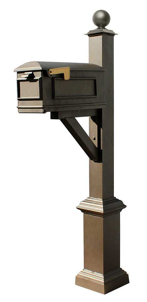 Westhaven System with Lewiston Mailbox, Square Base & Large Ball Finial in (Bronze)