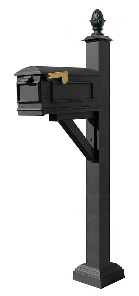 Westhaven System with Lewiston Mailbox, Square Collar & Pineapple Finial in (Black)