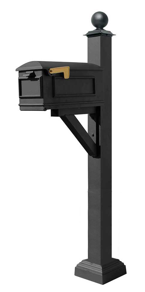 Westhaven System with Lewiston Mailbox, Square Collar & Large Ball Finial in (Black)
