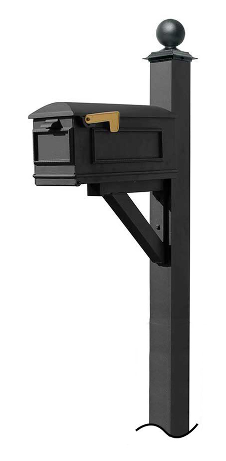 Westhaven System with Lewiston Mailbox (NO BASE) Large Ball Finial in (Black)