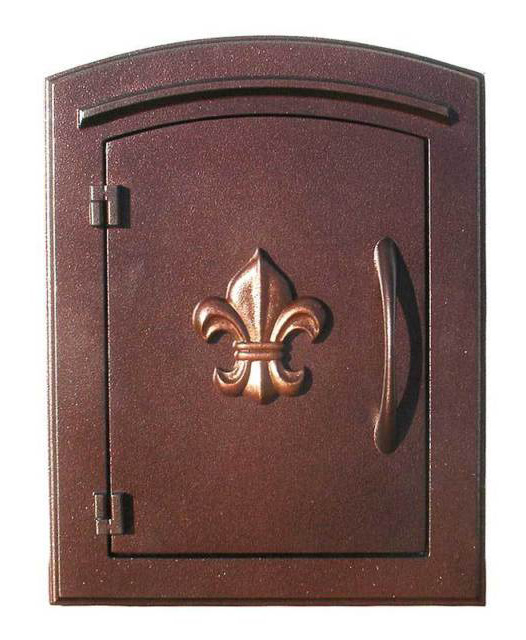 Manchester Mailbox, Fleur De Lis Door, Antique Copper