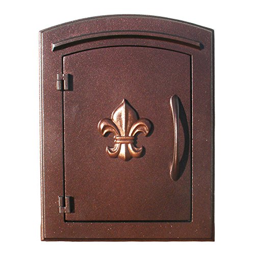 Manchester Column Mounted Mailbox, Fleur De Lis Door, Antique Copper