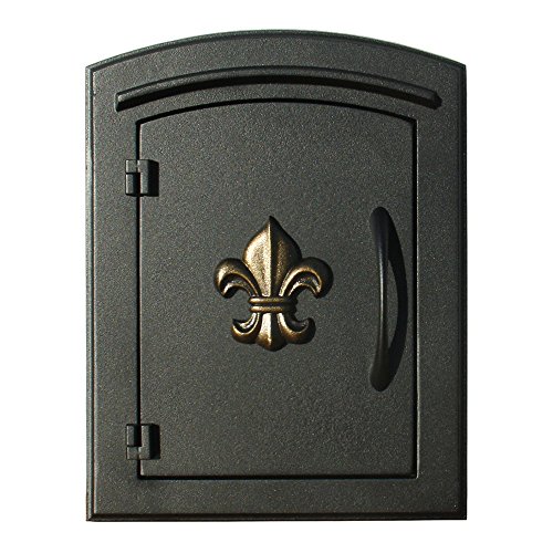 Manchester Column Mounted Mailbox, Fleur De Lis Door, Black