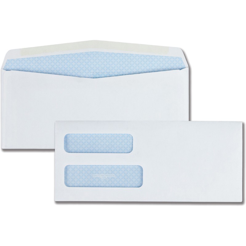 Quality Park No. 10 Double Window Security Envelopes - Security - #10 - 9 1/2" Width x 4 1/8" Length - 24 lb - Gummed - 500 / Bo