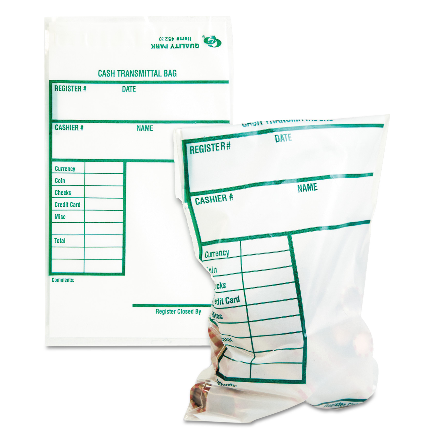 Quality Park Cash Transmittal Bags with Redi-Strip - 6" Width x 9" Length - White - 100/Pack - Transporting