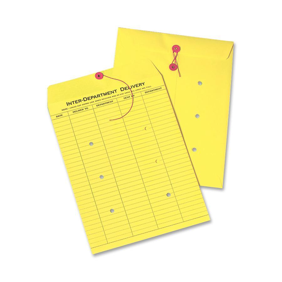 Quality Park Inter-Department Colored Envelopes - Inter-department - 10" Width x 13" Length - 28 lb - String/Button - 100 / Box 