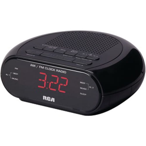 RCA RC205 Dual Alarm Clock Radio with Red LED & Dual Wake