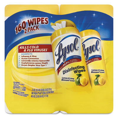 Disinfecting Wipes, Lemon/Lime Blossom, 7 x 8, 80/Canister, 2/Pack