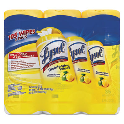 Disinfecting Wipes, 7x8, White, Lemon & Lime Blossom, 35/Canister, 3/PK