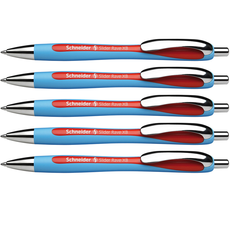 Rave Retractable Ballpoint Pen, ViscoGlide Ink, 1.4 mm, Red, Pack of 5