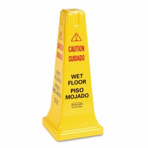 Four-Sided Caution, Wet Floor Safety Cone, 10 1/2w x 10 1/2d x 25 5/8h, Yellow