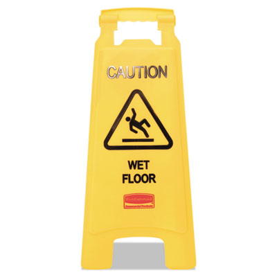 Caution Wet Floor Floor Sign, Plastic, 11 x 1 1/2 x 26, Bright Yellow, 6/Case