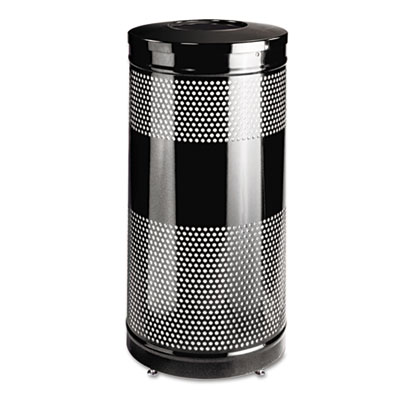 Classics Perforated Open Top Receptacle, Round, Steel, 25gal, Black