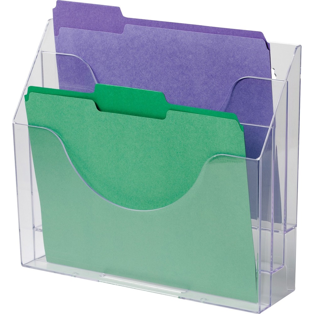 Three-Pocket File Folder Organizer, Plastic, 13 x 3 1/2 x 11 1/2, Clear