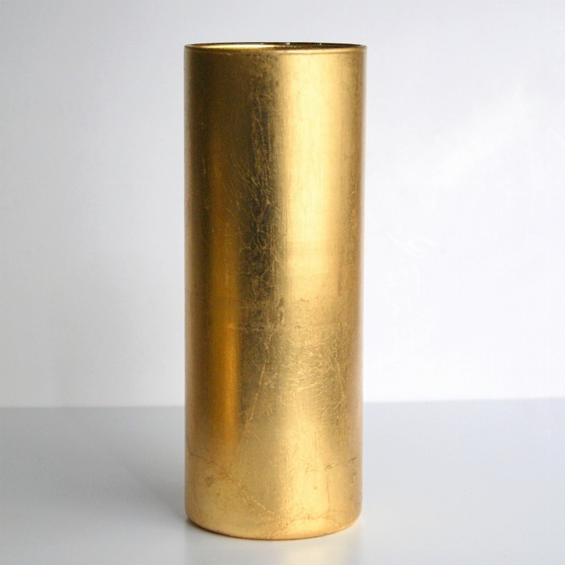 GILT Gilded Glass Cylinder Vase - 9" Gold