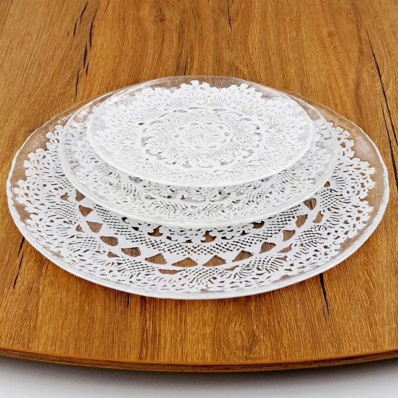 LILLE 12PC Glass Dinner Plate Set Clear/White