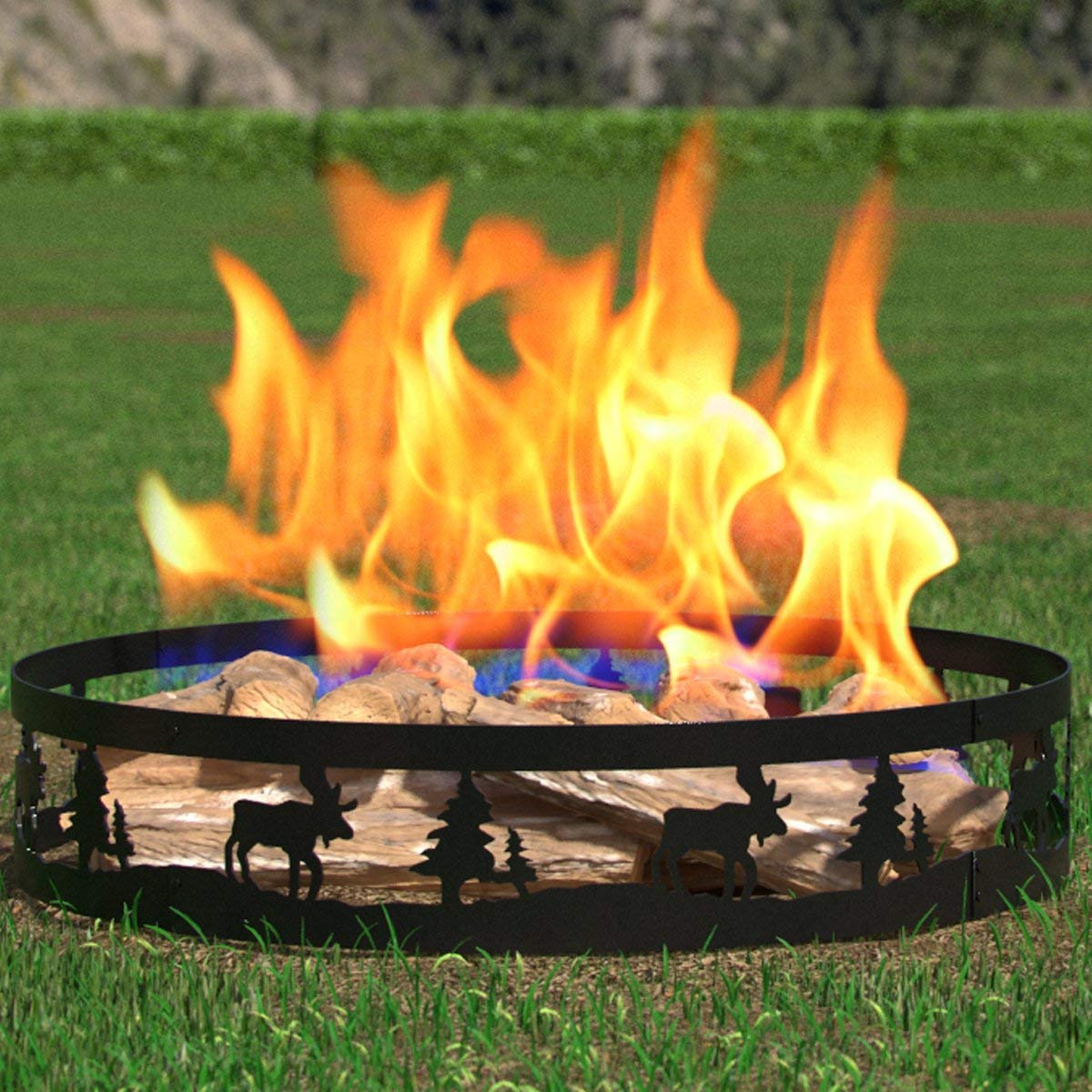 Regal Flame Moon and Stars 36" Wood Fire Pit Fire Ring - Heavy-Duty and Perfect for RV, Camping, and Outdoor Fireplace