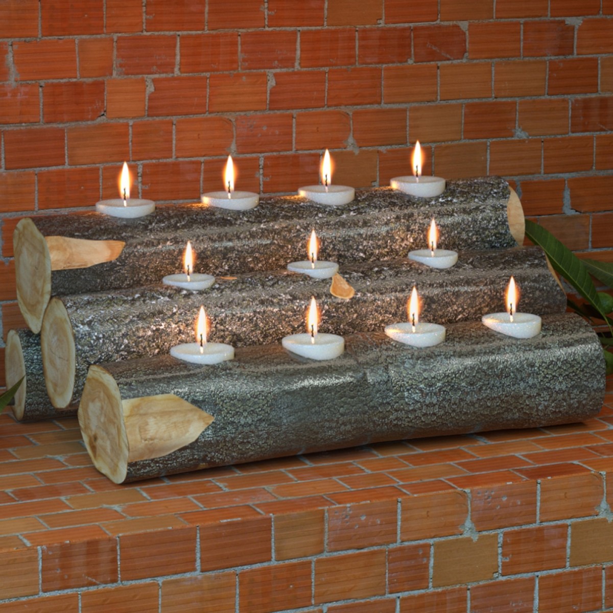 Regal Flame Tealight 24" Fireplace Log Candle Holder Insert - Rustic Wood Finish