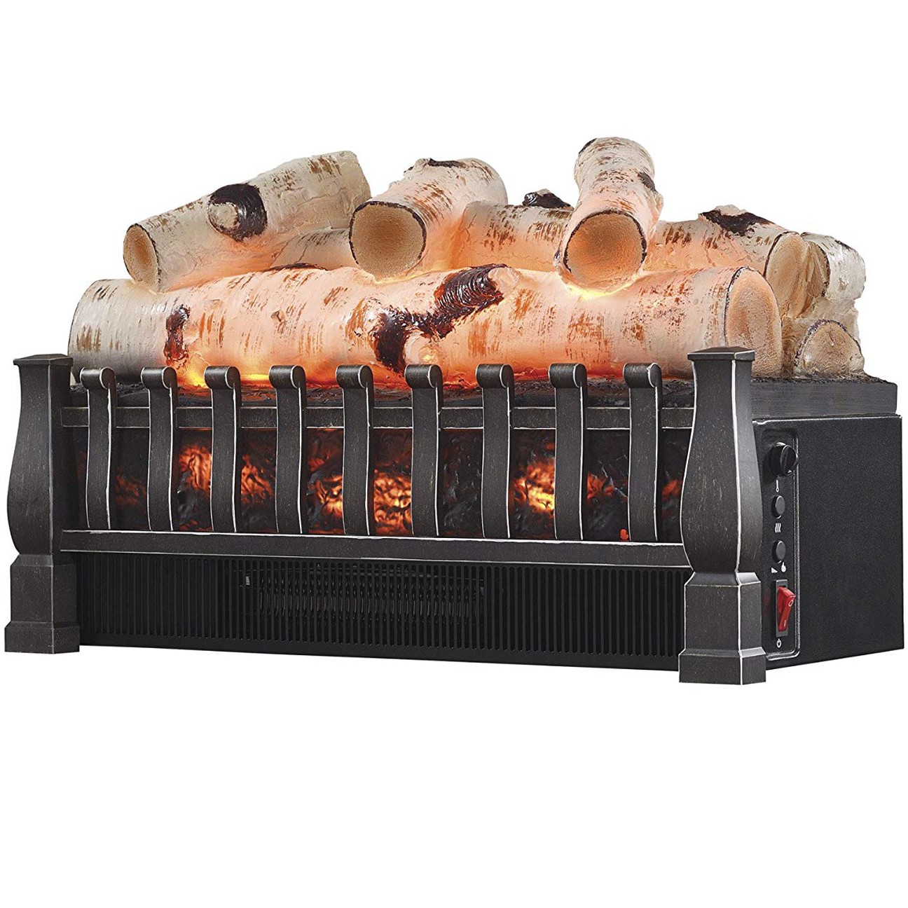 Regal Flame 20 Inch Electric Fireplace Log Realistic Ember Bed Insert with Heater in Oak