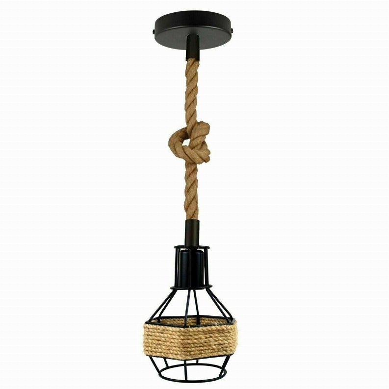 Hemp Rope Black Small Pendant Light