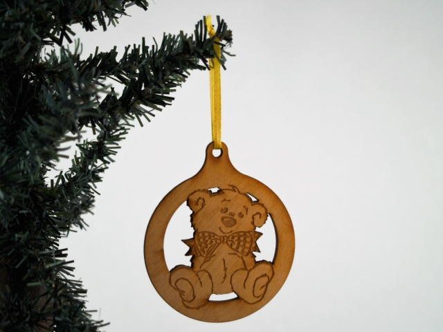 Christmas Themed Unfinished Tree Ornament - Bear with Bow Tie